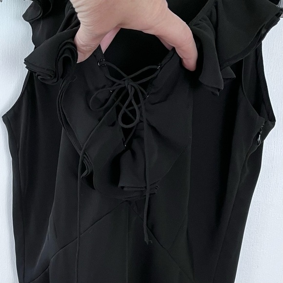 Vintage Cache’ Black Cocktail Sheath Dress Women’s Size 4 Ruffle Lace Up 90’s - Picture 8 of 15